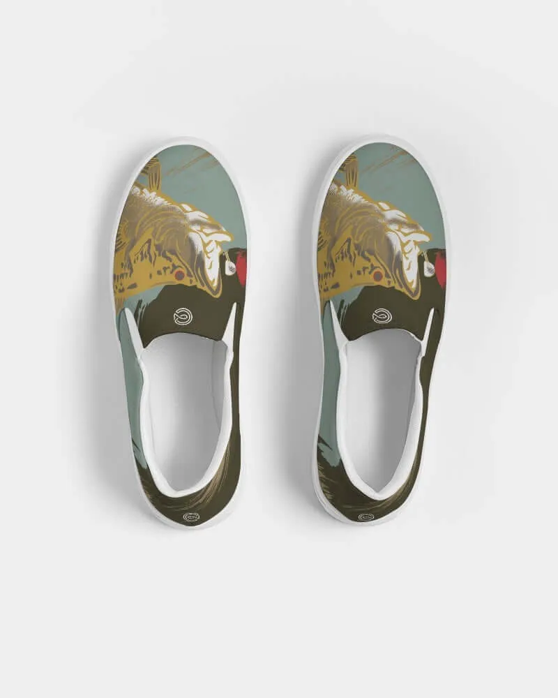 (ARTIST ORIGINAL) Mens Stewart Forrest Smallmouth Bass Slip-On Canvas Shoe