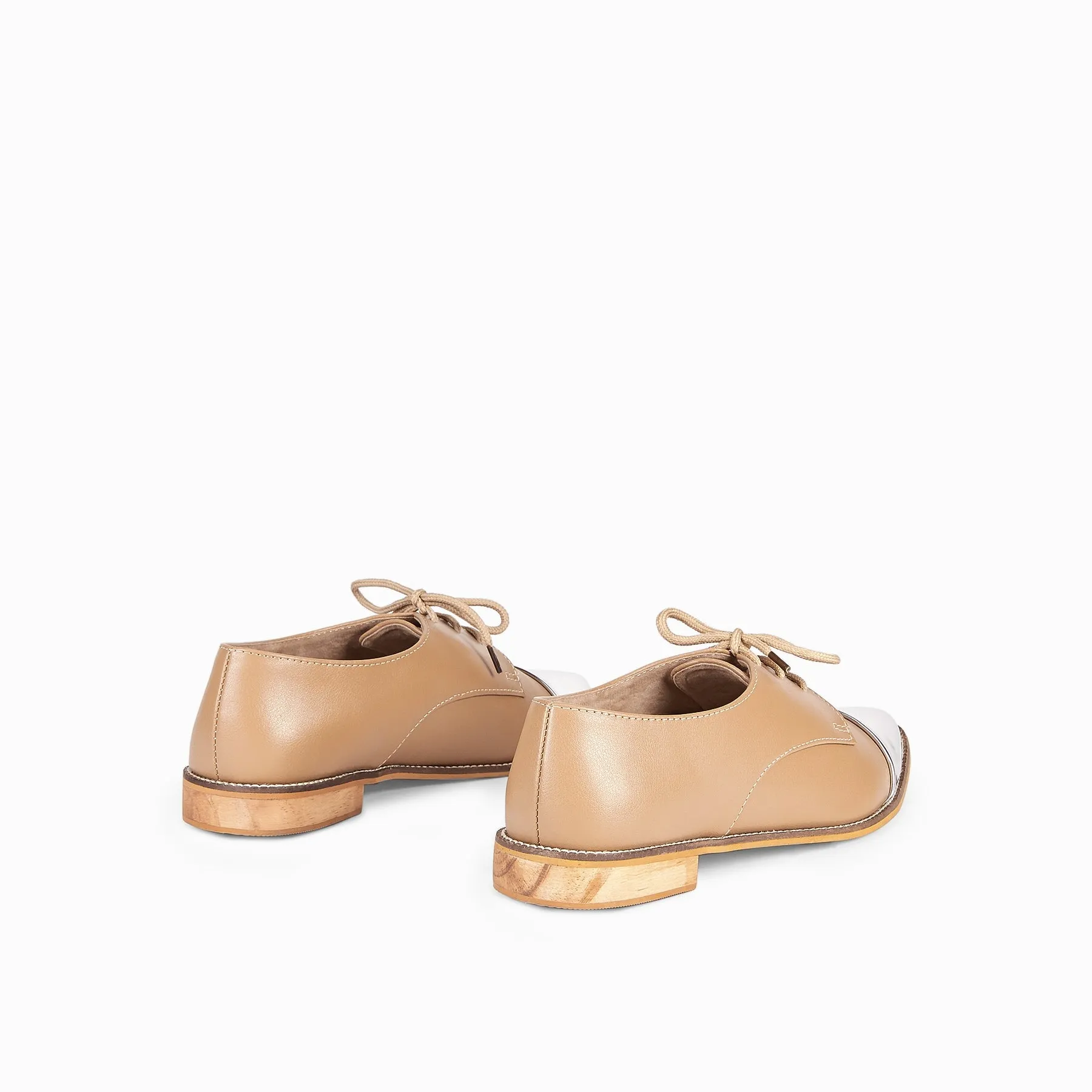 Beige & Silver Pointed Brogues