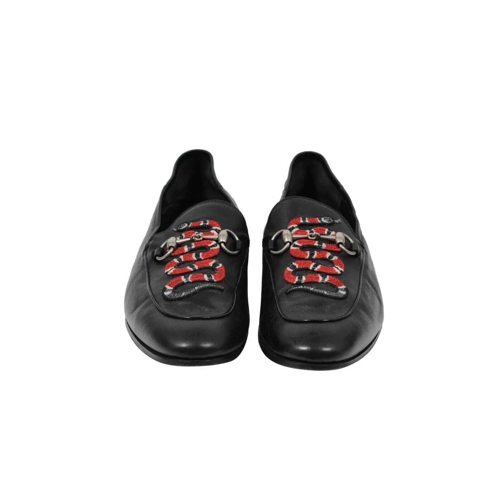 Black Leather Horsebit Foldable Rear Brixton Snake Loafers