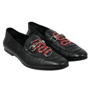 Black Leather Horsebit Foldable Rear Brixton Snake Loafers