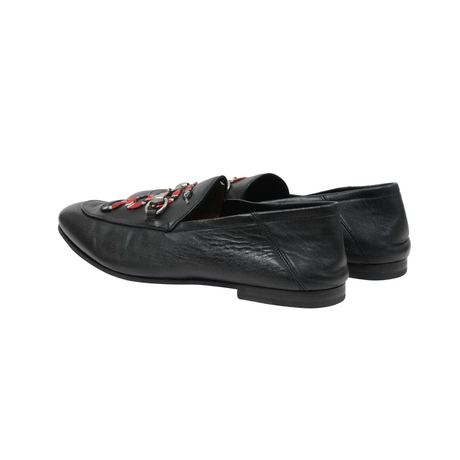 Black Leather Horsebit Foldable Rear Brixton Snake Loafers