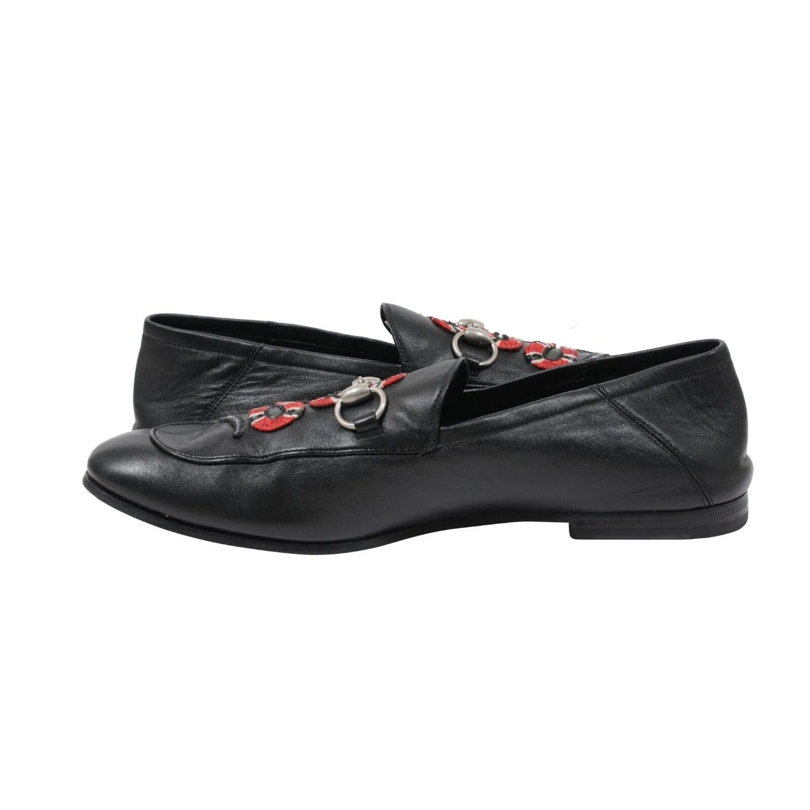 Black Leather Horsebit Foldable Rear Brixton Snake Loafers