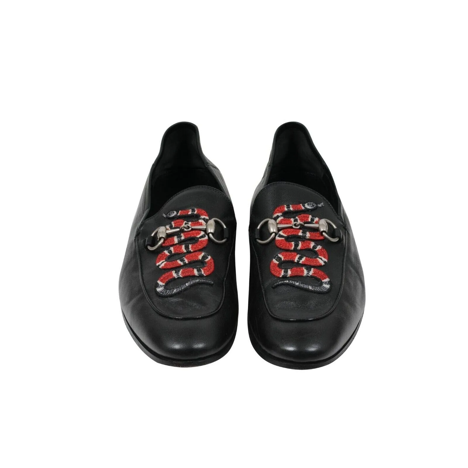 Black Leather Horsebit Foldable Rear Brixton Snake Loafers
