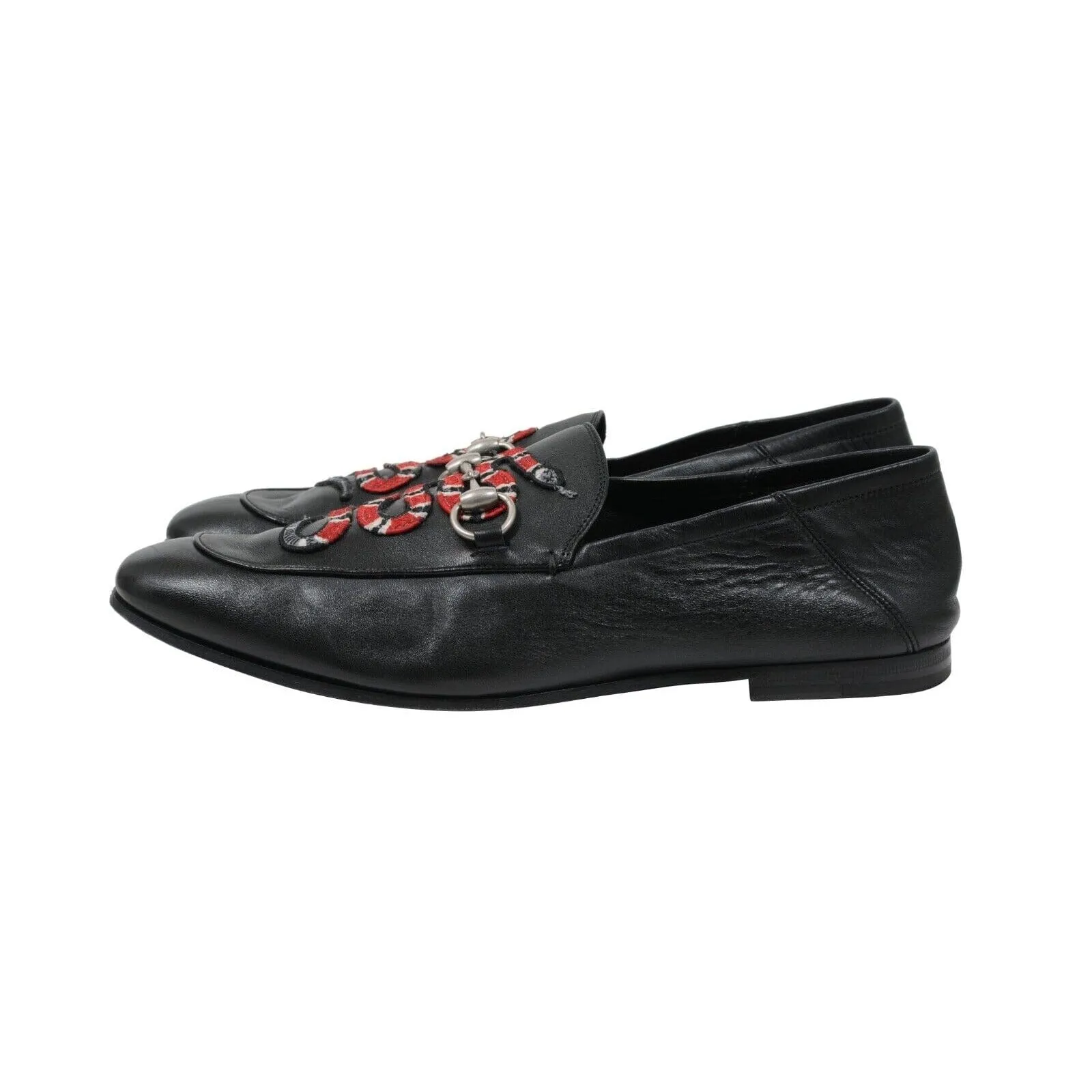 Black Leather Horsebit Foldable Rear Brixton Snake Loafers