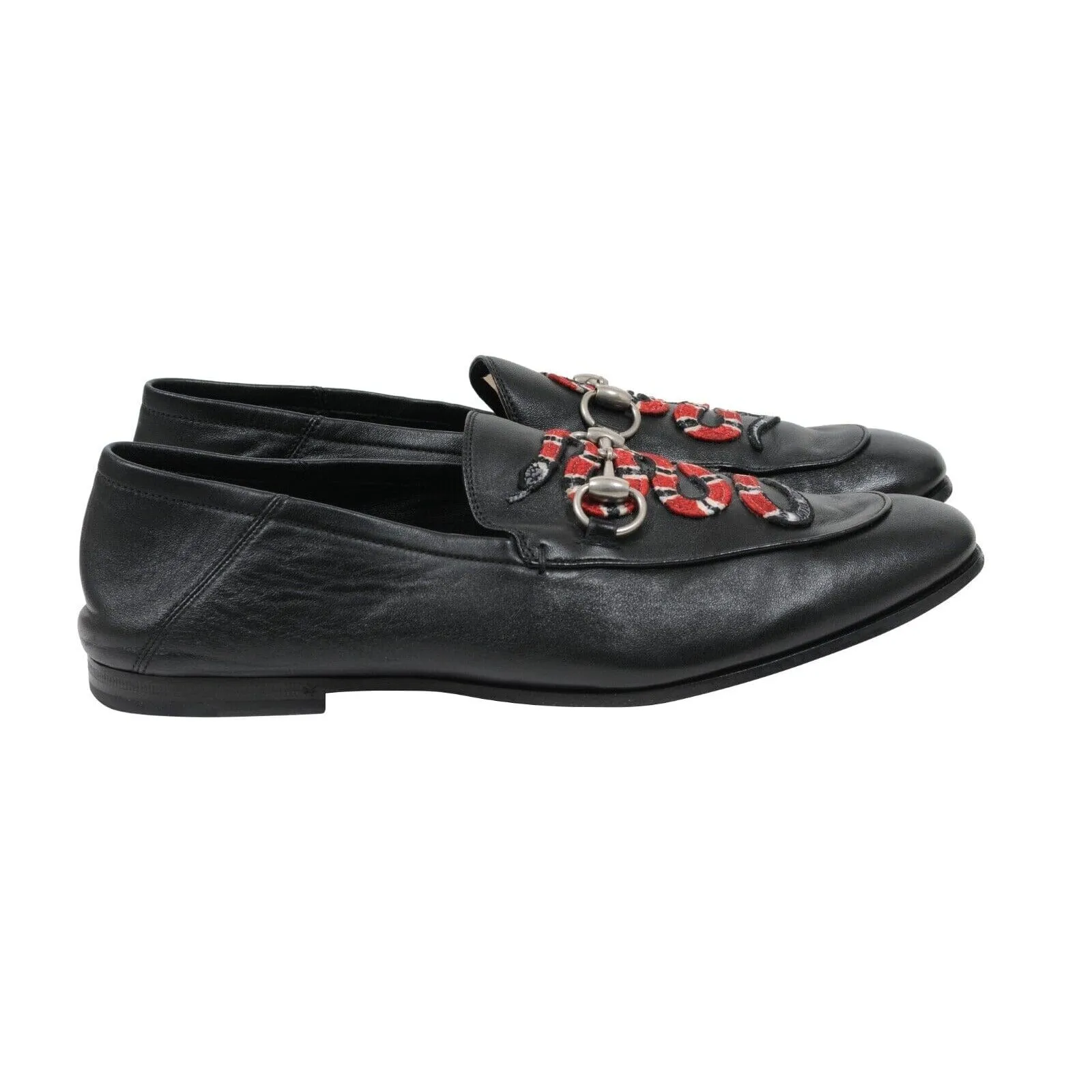 Black Leather Horsebit Foldable Rear Brixton Snake Loafers