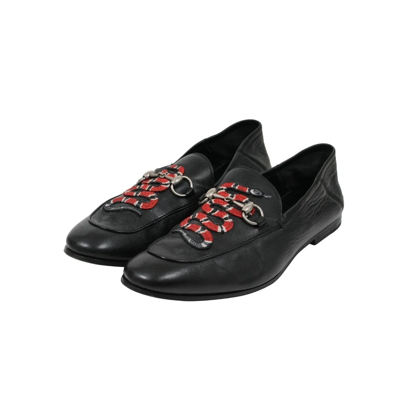 Black Leather Horsebit Foldable Rear Brixton Snake Loafers