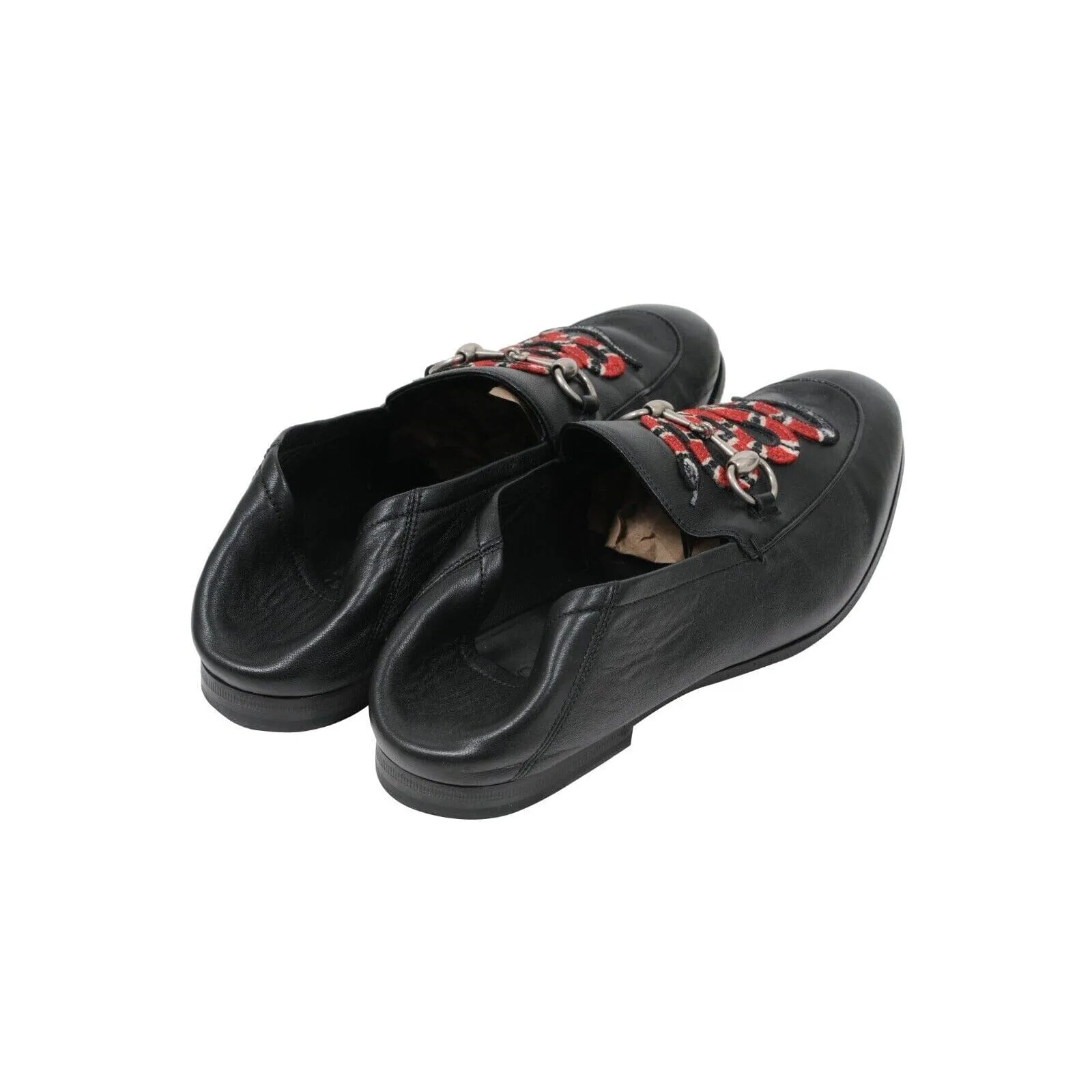 Black Leather Horsebit Foldable Rear Brixton Snake Loafers