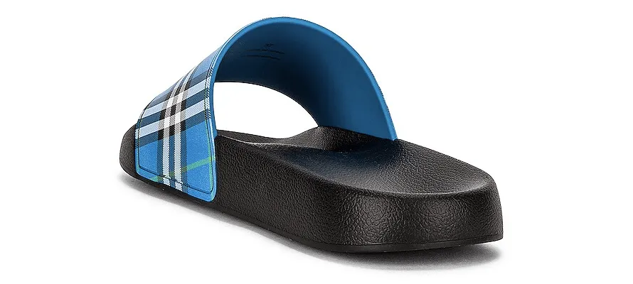 Burberry Furley Check Print Slide Blue Azure