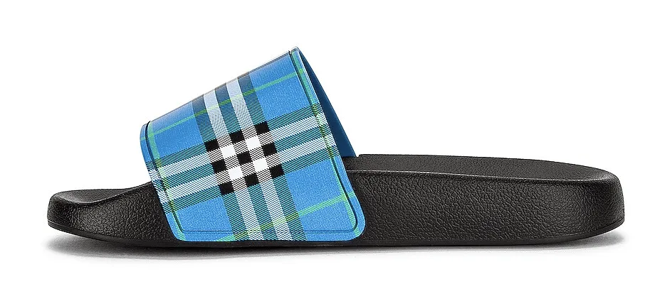 Burberry Furley Check Print Slide Blue Azure