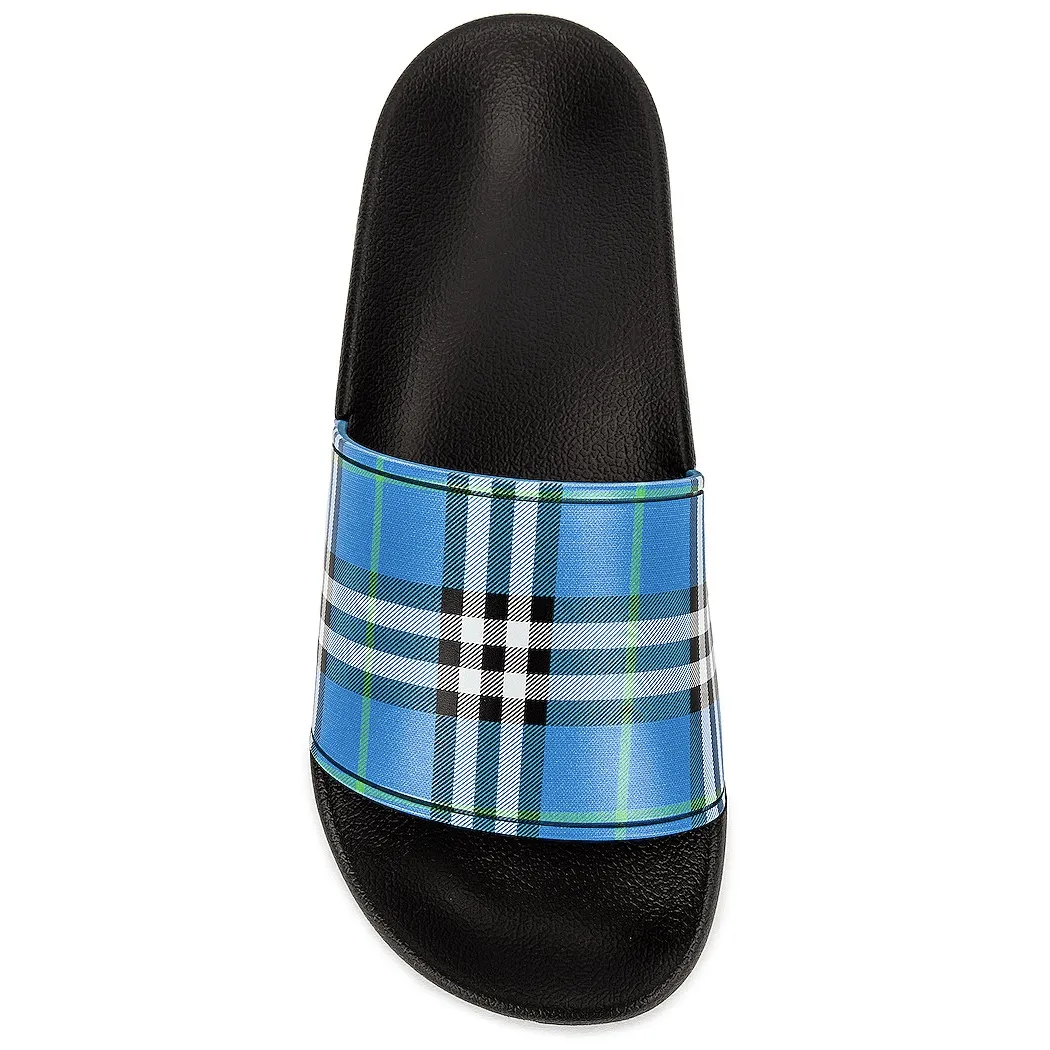 Burberry Furley Check Print Slide Blue Azure