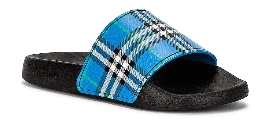 Burberry Furley Check Print Slide Blue Azure