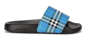 Burberry Furley Check Print Slide Blue Azure
