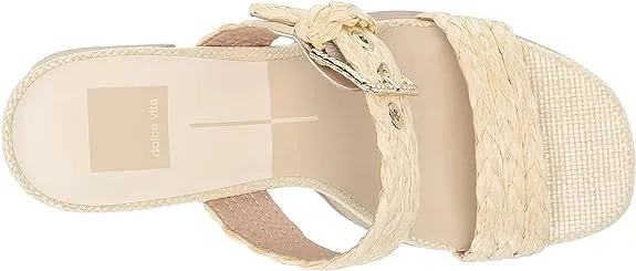 Dolce Vita Landry Vanilla Raffia Slip On Square Toe Stacked Block Heeled Sandals