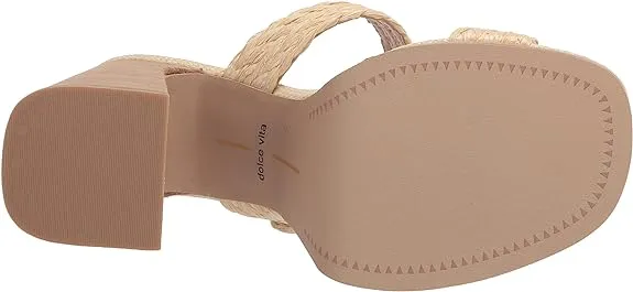 Dolce Vita Landry Vanilla Raffia Slip On Square Toe Stacked Block Heeled Sandals