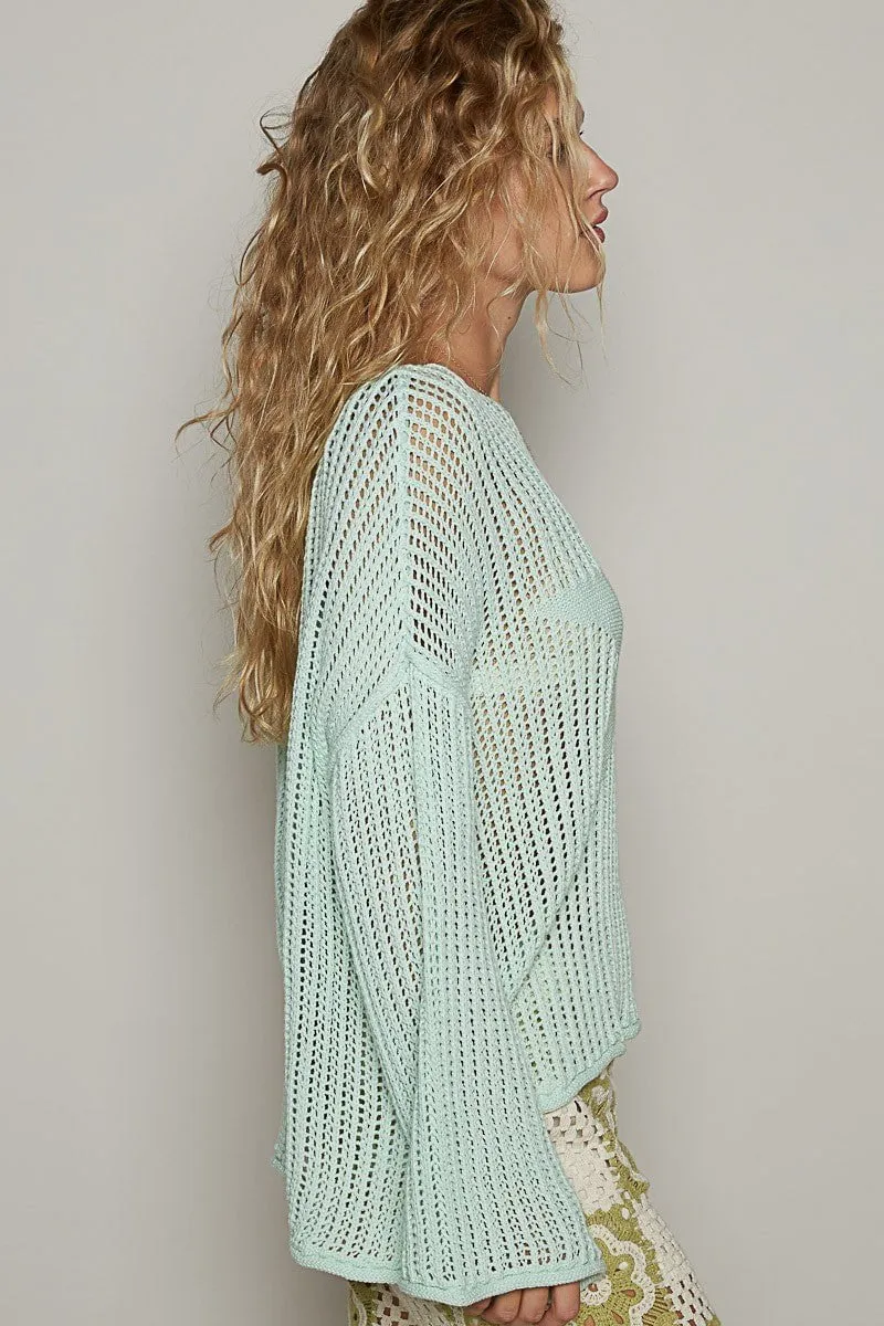 Everly Mint Sheer Star Sweater