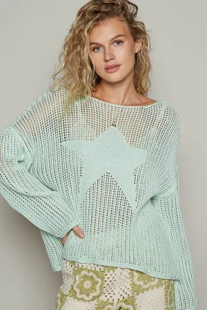 Everly Mint Sheer Star Sweater
