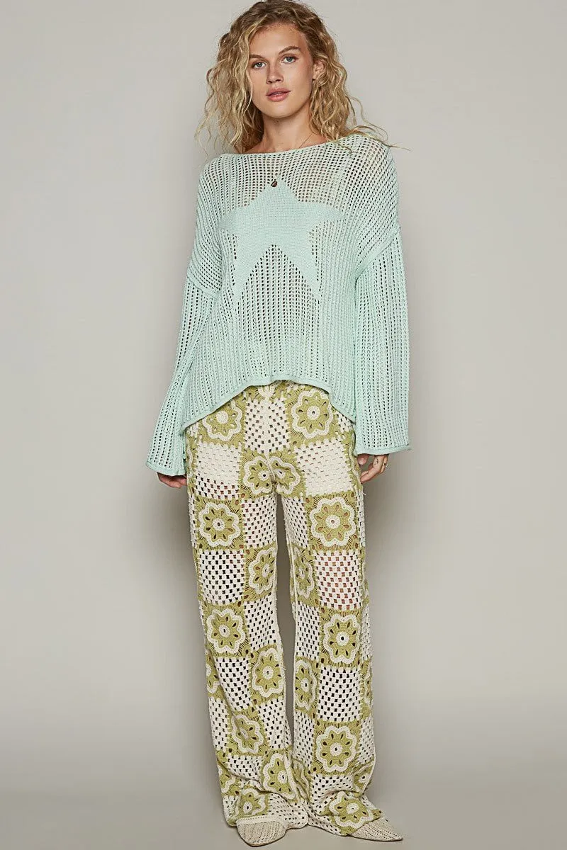 Everly Mint Sheer Star Sweater