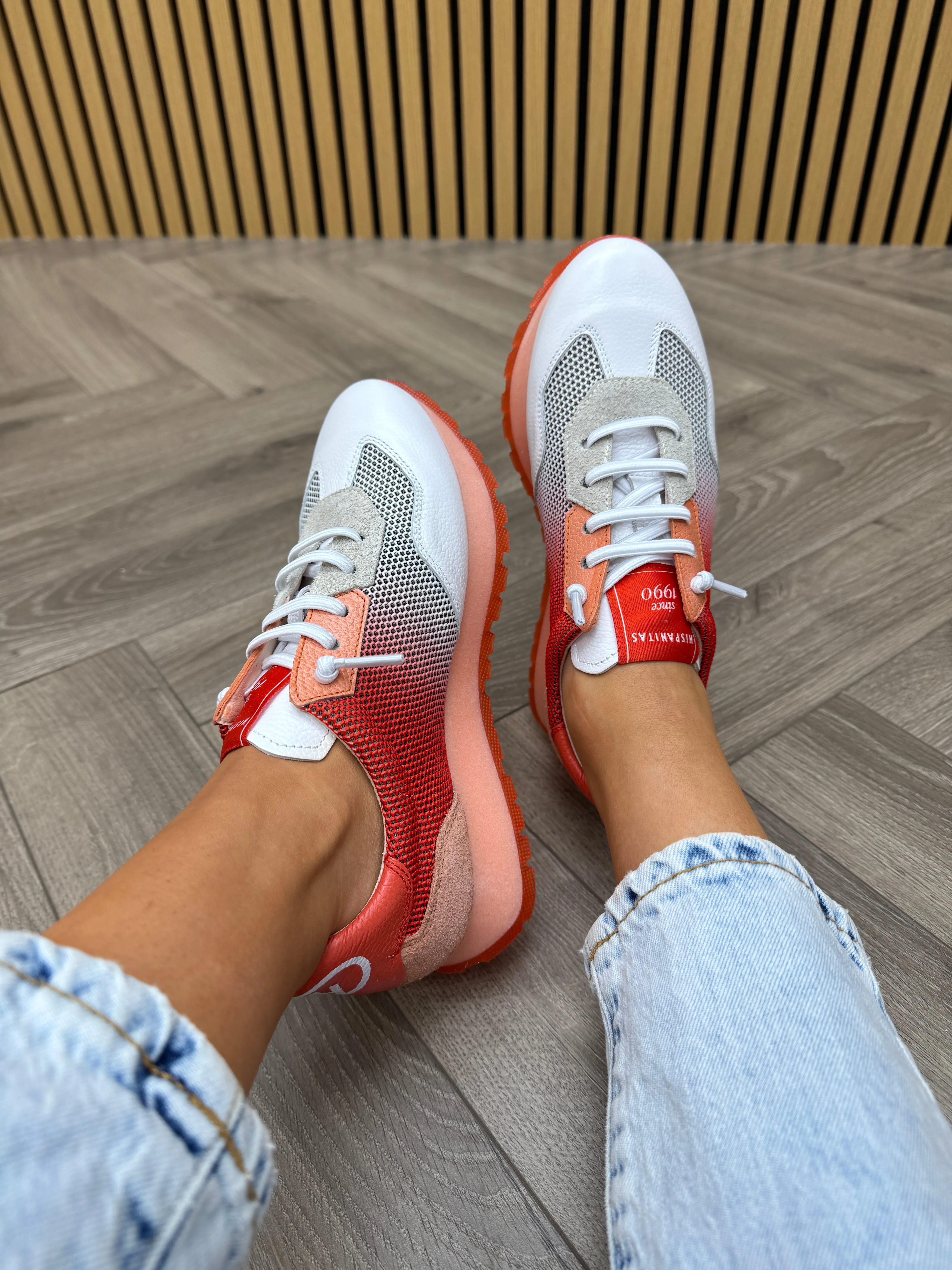 Hispanitas (SS25) Ombre Knitted Trainer with Elastic Laces BHV253869 - White/Scarlet (H10)