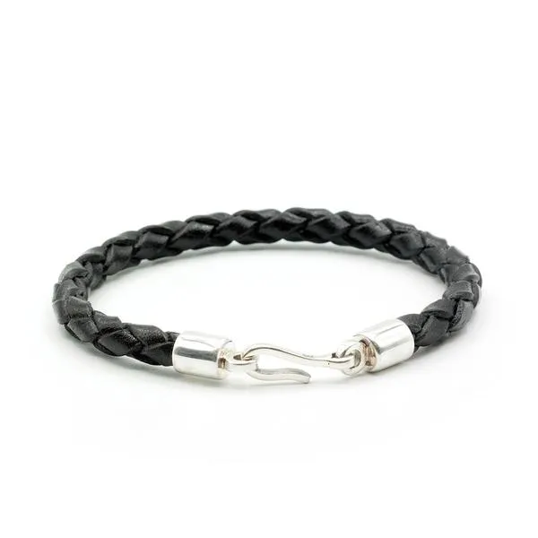Italian Braided Silver Hook Bracelet Black