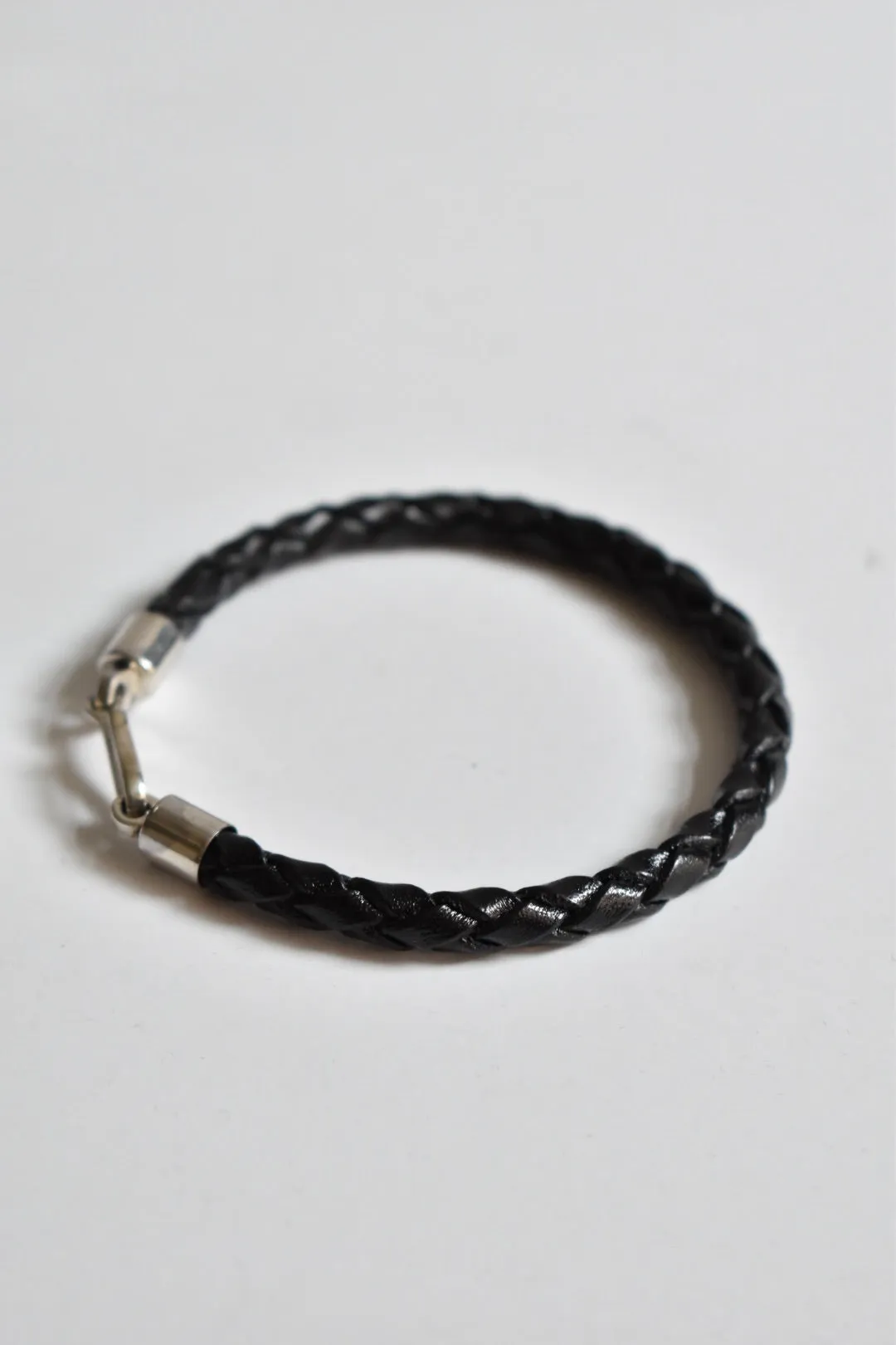 Italian Braided Silver Hook Bracelet Black
