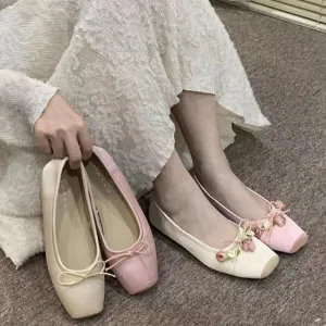 JOSKAA Women's Ballet Flats Shoes Woman Spring Summer 2024 Casual Barefoot Pink Fashion Elegant Sweet Socofy Ballerina Party on Offer