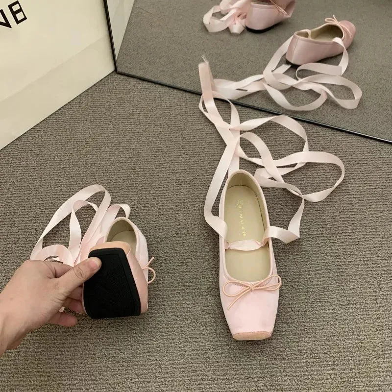 JOSKAA Women's Ballet Flats Shoes Woman Spring Summer 2024 Casual Barefoot Pink Fashion Elegant Sweet Socofy Ballerina Party on Offer