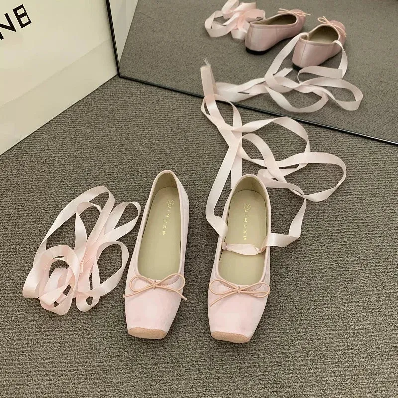 JOSKAA Women's Ballet Flats Shoes Woman Spring Summer 2024 Casual Barefoot Pink Fashion Elegant Sweet Socofy Ballerina Party on Offer