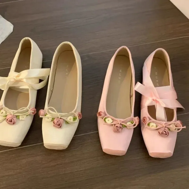 JOSKAA Women's Ballet Flats Shoes Woman Spring Summer 2024 Casual Barefoot Pink Fashion Elegant Sweet Socofy Ballerina Party on Offer