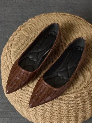 Ladies' Fashion Multi-Color Pointed Toe Brown Shallow Office Casual Versatile Black Flat Shoes, Autumn Outdoor Stylish Navy Blue Elegant Red Flats