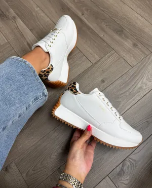 Lloyd & Pryce Trainer With Leopard Print Heel ‘Braaten’ - Coconut (LP3)
