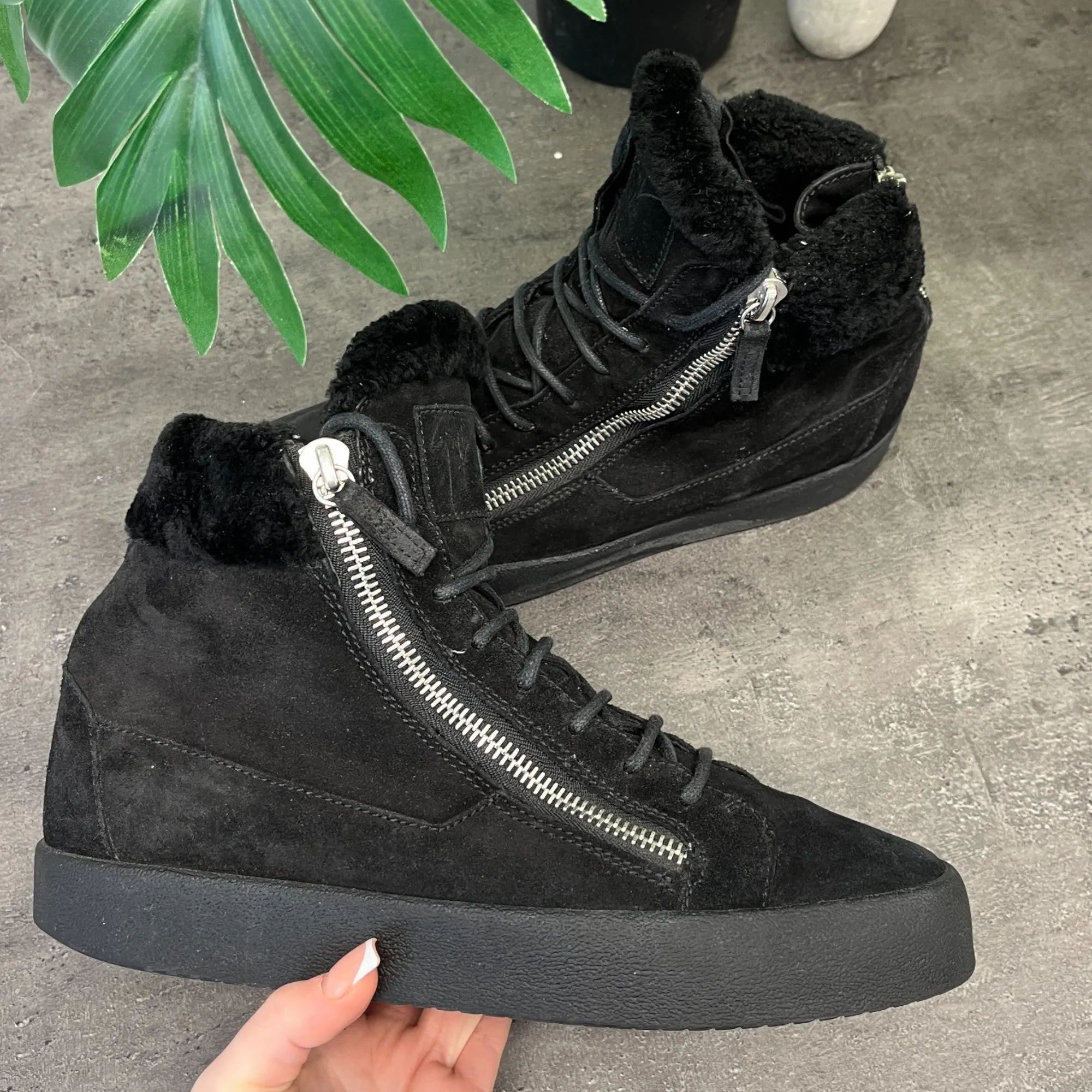 Men's Double Zip High Trainers Black Size EU 43 / UK 9