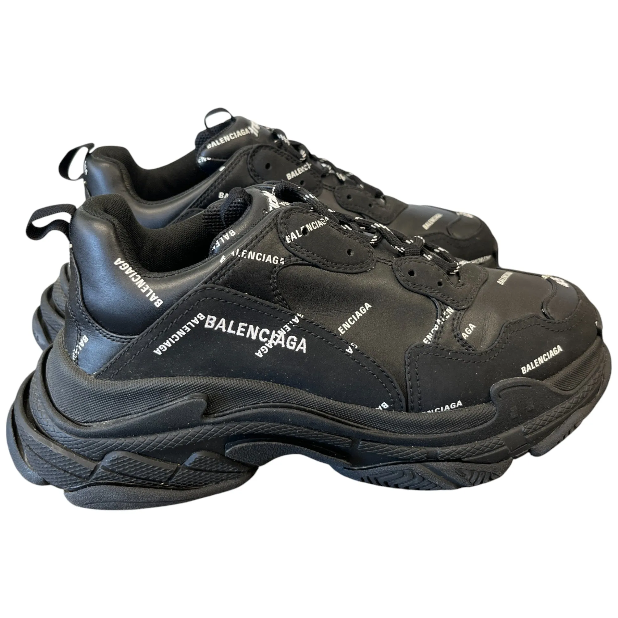 Men's Triple S All Over Logo Low Trainers Black Size EU 45 / UK 11