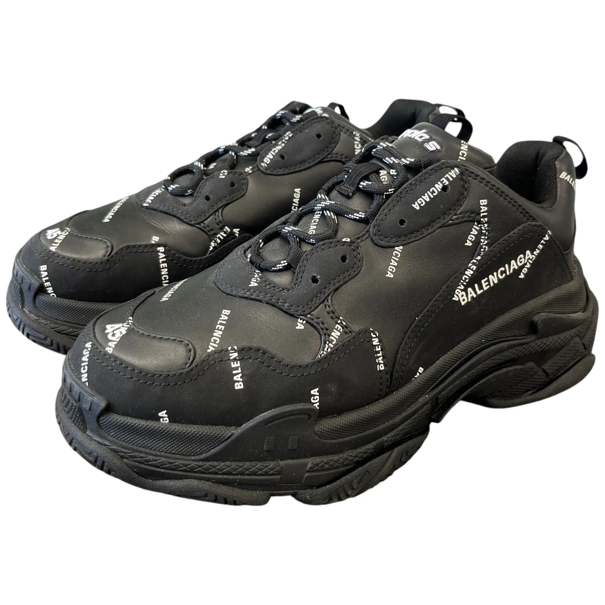Men's Triple S All Over Logo Low Trainers Black Size EU 45 / UK 11