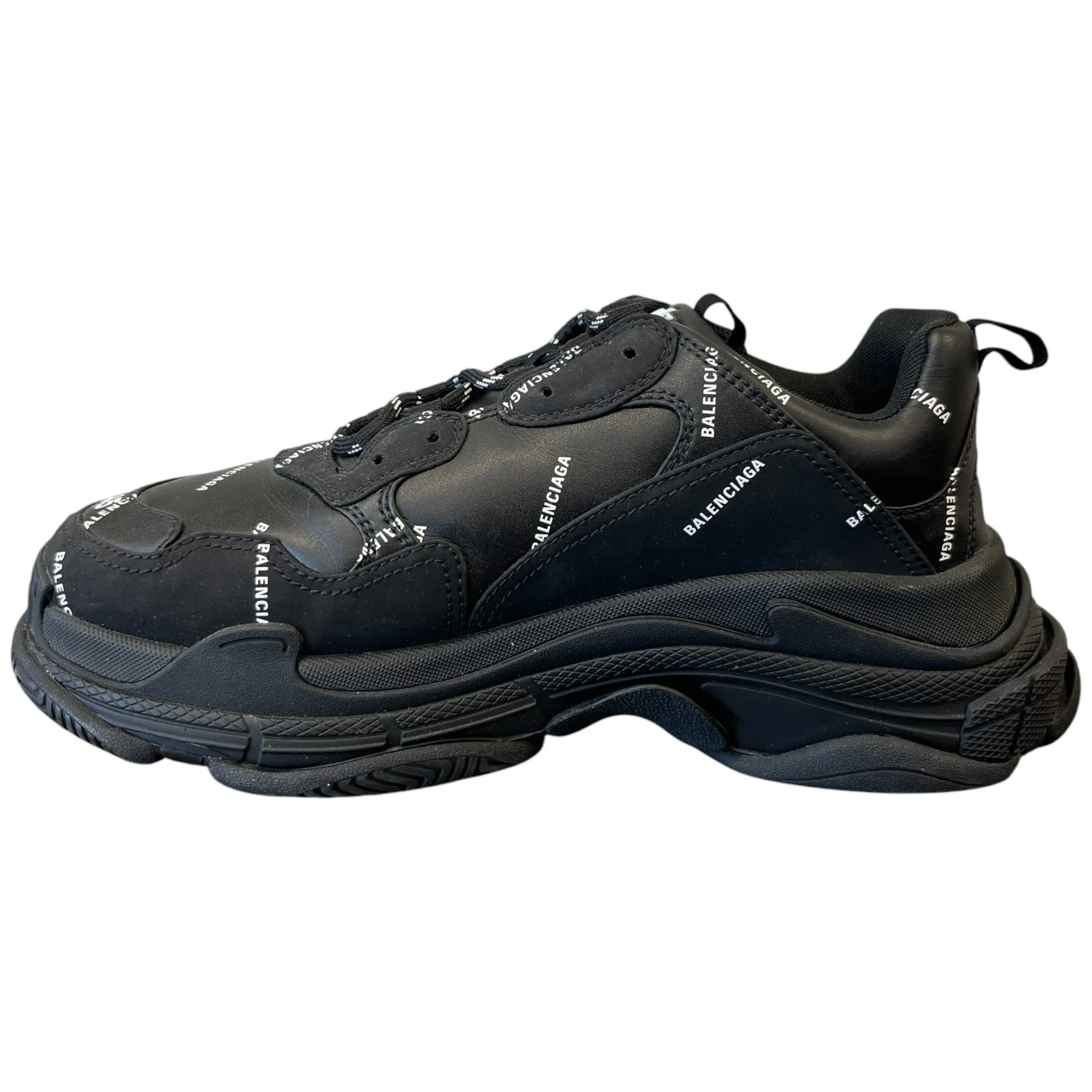 Men's Triple S All Over Logo Low Trainers Black Size EU 45 / UK 11