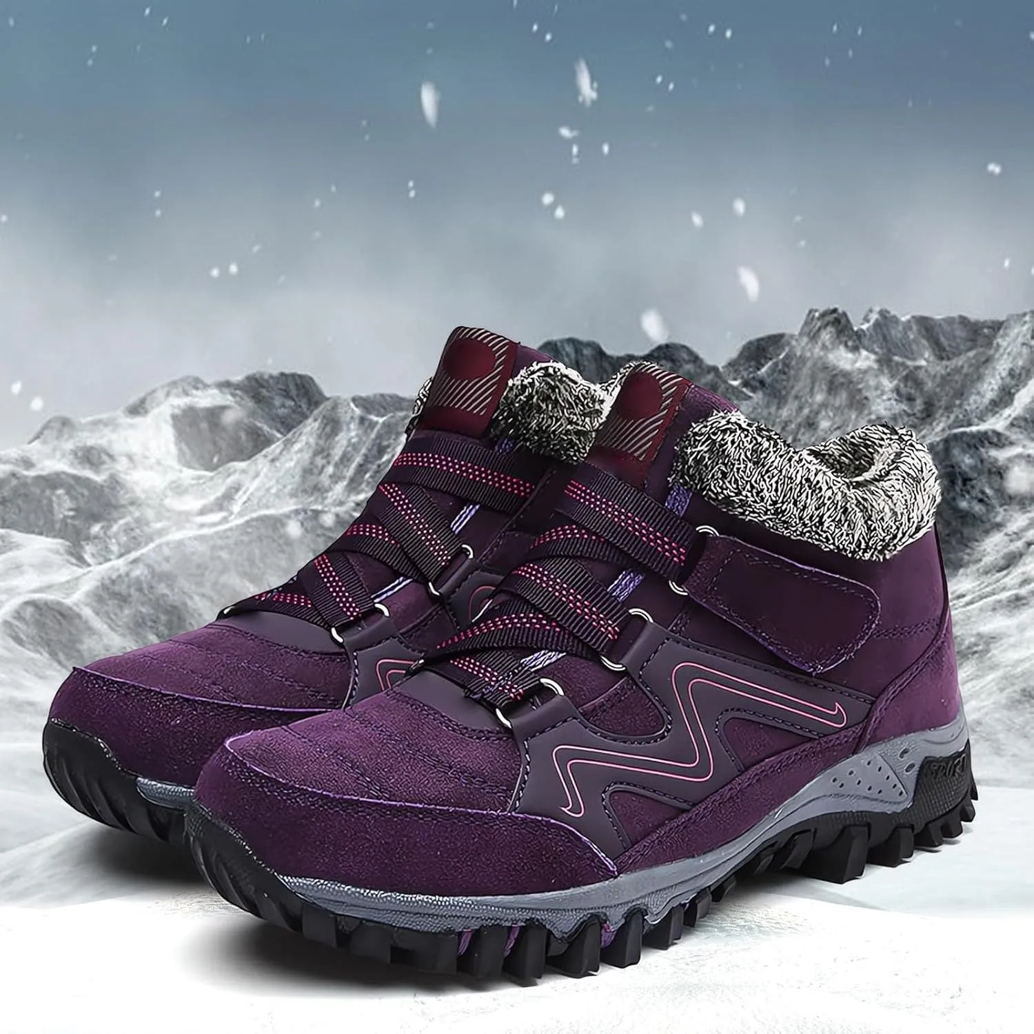 Men's Work Boots Wide Width Hiking Sneakers Shoes with Fur Lined Women's Workout Shoes Comfortable Winter Backpacking Snow Botas Warm Water Hike Grounded Footwear