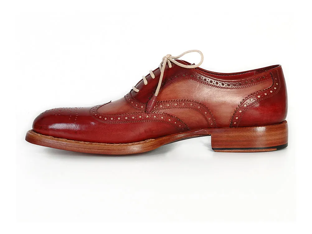 Paul Parkman Men's Wingtip Oxfords Bordeaux & Camel Shoes (Id#027B)