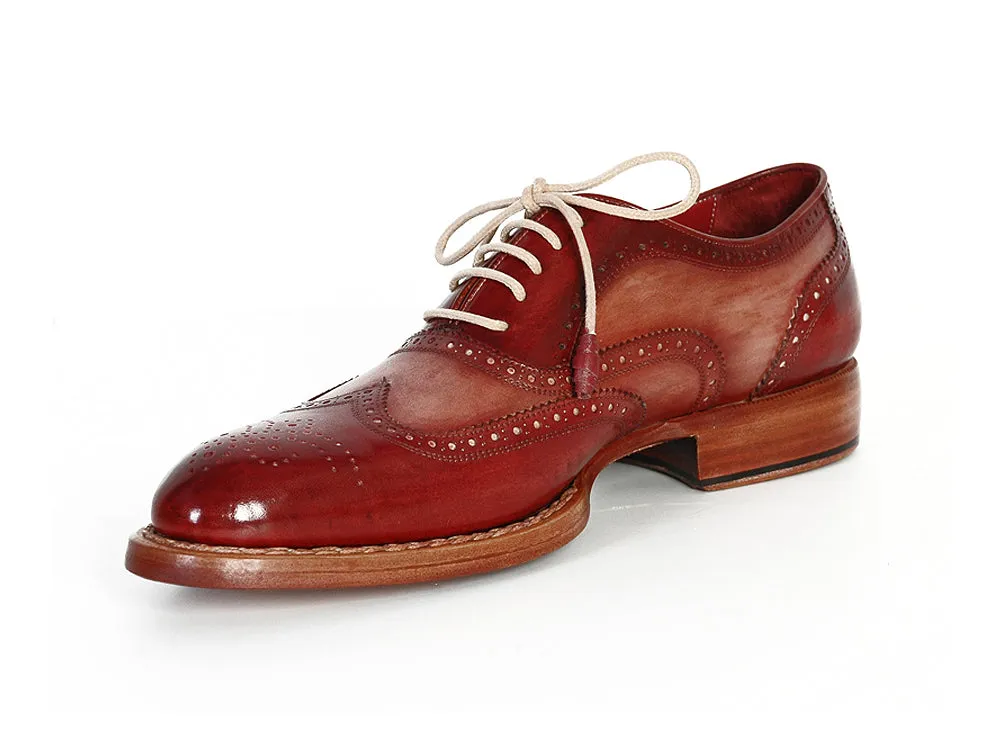Paul Parkman Men's Wingtip Oxfords Bordeaux & Camel Shoes (Id#027B)