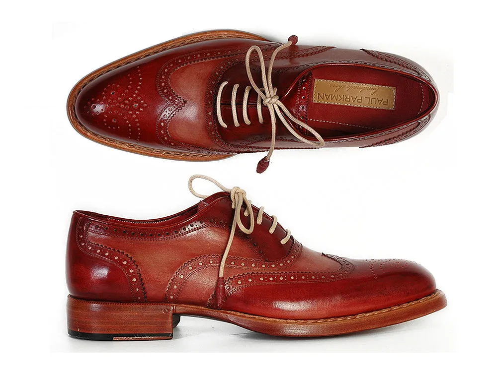 Paul Parkman Men's Wingtip Oxfords Bordeaux & Camel Shoes (Id#027B)
