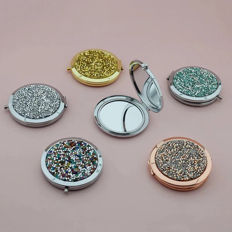 Rhinestone Compact Round Folding Mirror