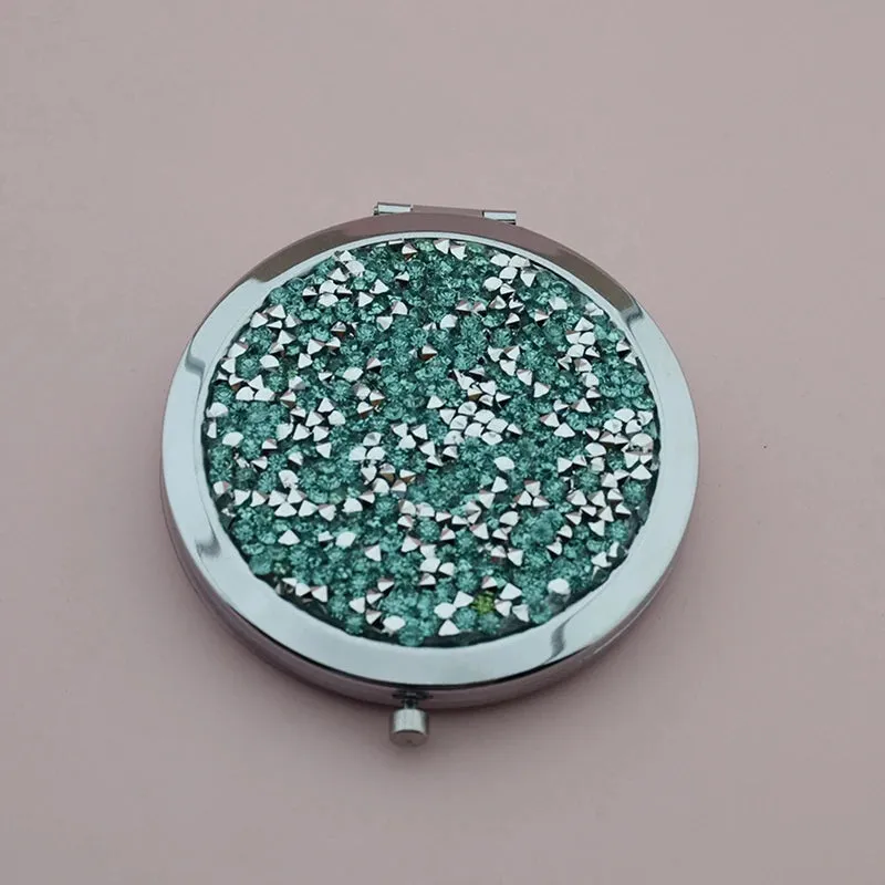 Rhinestone Compact Round Folding Mirror