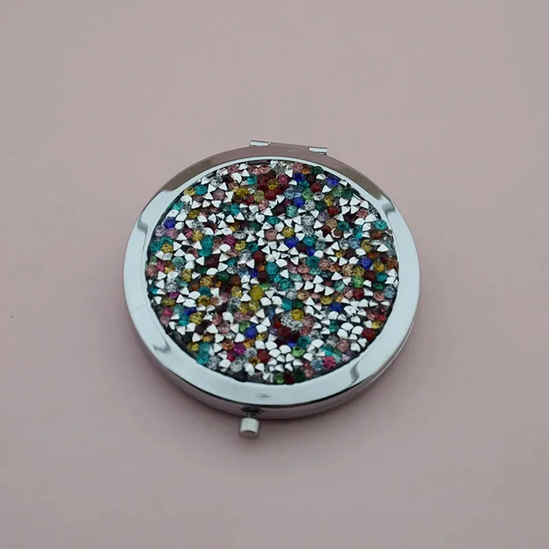 Rhinestone Compact Round Folding Mirror