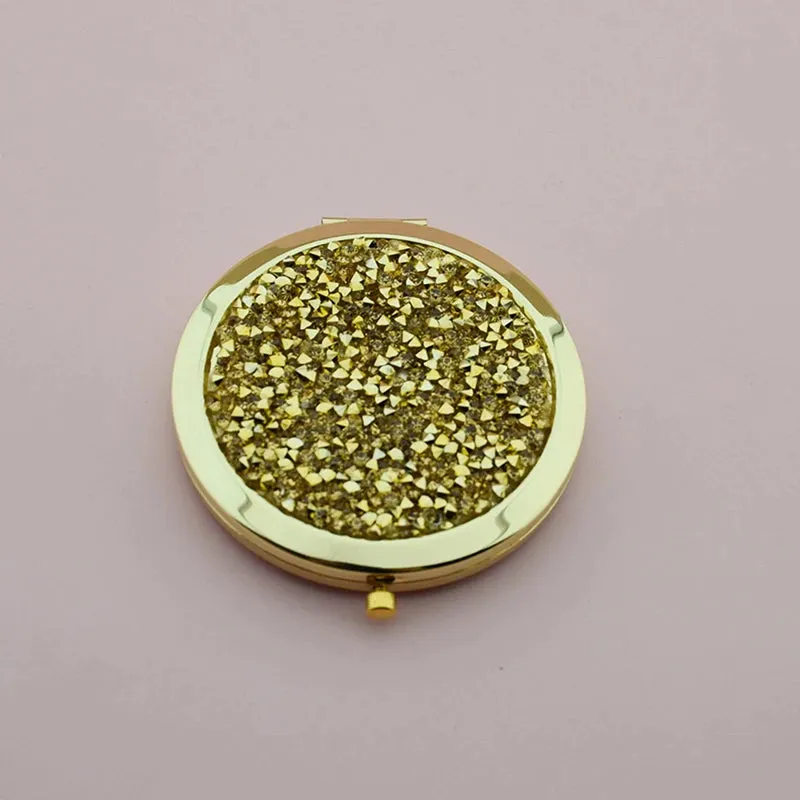 Rhinestone Compact Round Folding Mirror