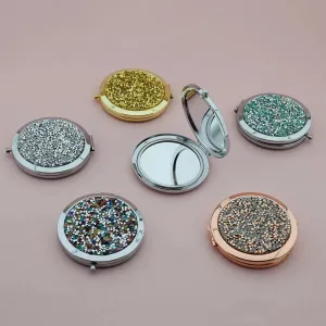 Rhinestone Compact Round Folding Mirror