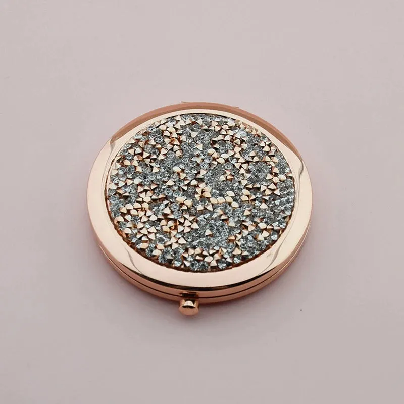 Rhinestone Compact Round Folding Mirror