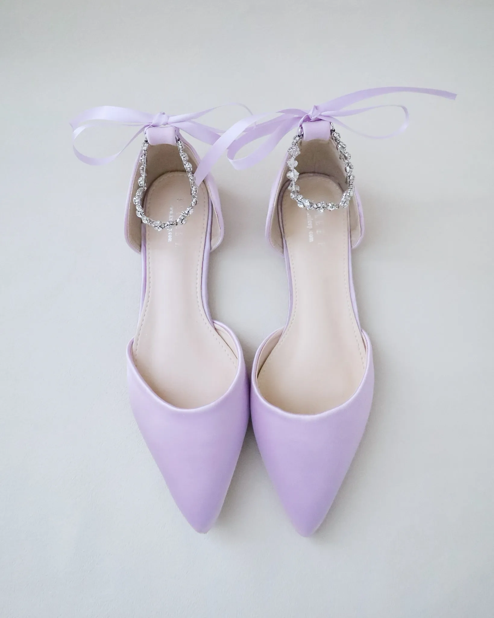 Satin Pointy Toe Evening Flats with Amaryllis Strap