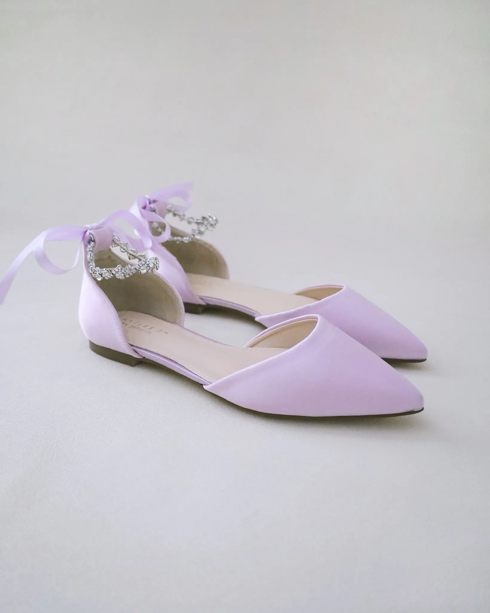 Satin Pointy Toe Evening Flats with Amaryllis Strap
