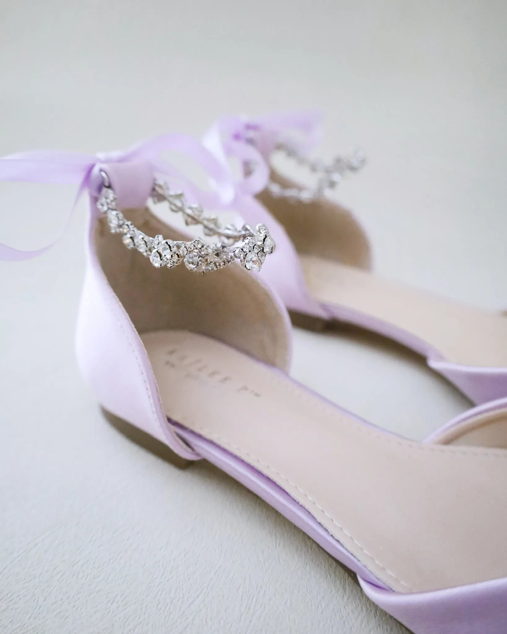 Satin Pointy Toe Evening Flats with Amaryllis Strap