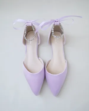 Satin Pointy Toe Evening Flats with Amaryllis Strap