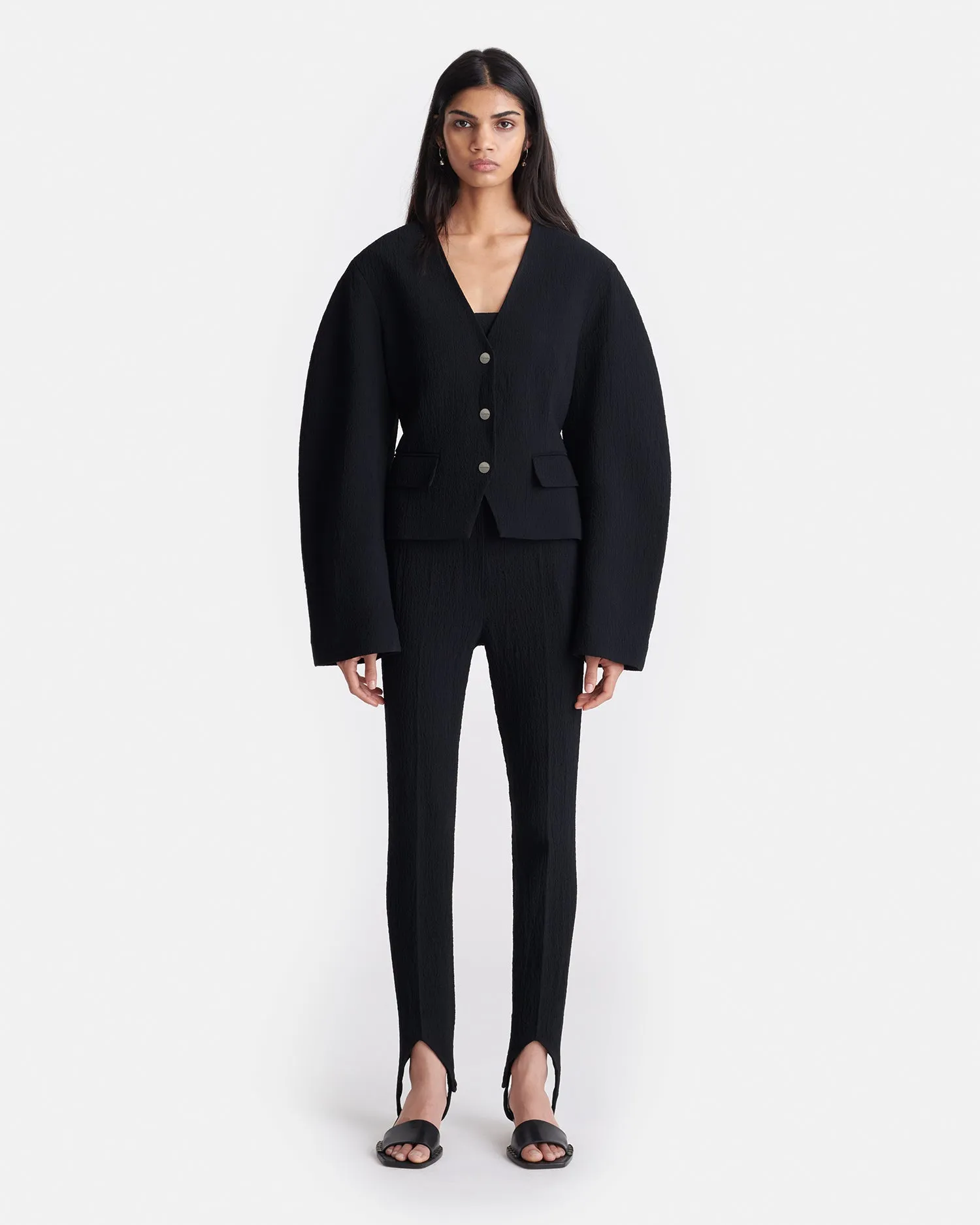 Savita - Seersucker Stirrup Pants - Black