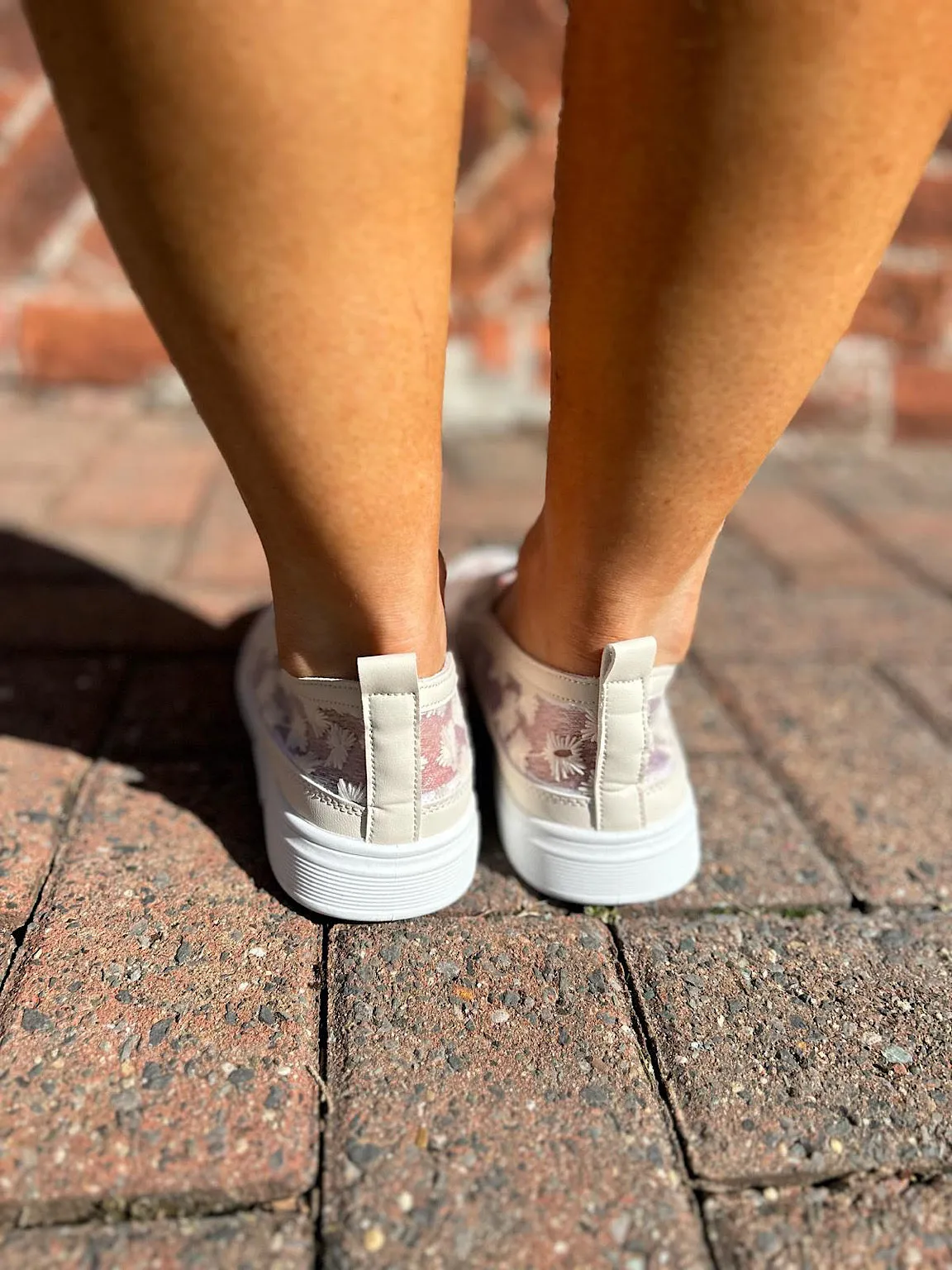Stone Floral Embroidered Mesh Slip-Ons